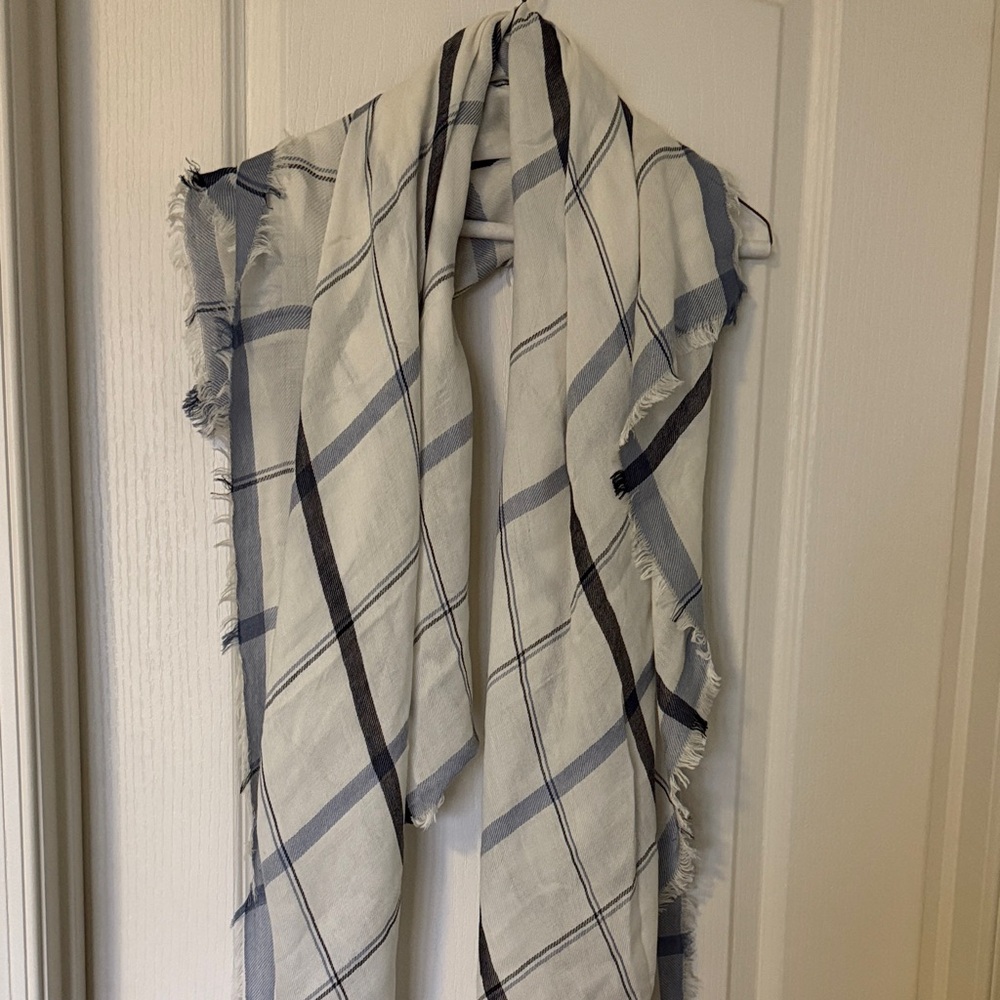 Ann Taylor Cream and Blue Plaid Scarf